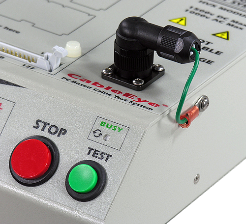 Image of remote control switch attached to CableEye HiPot tester.